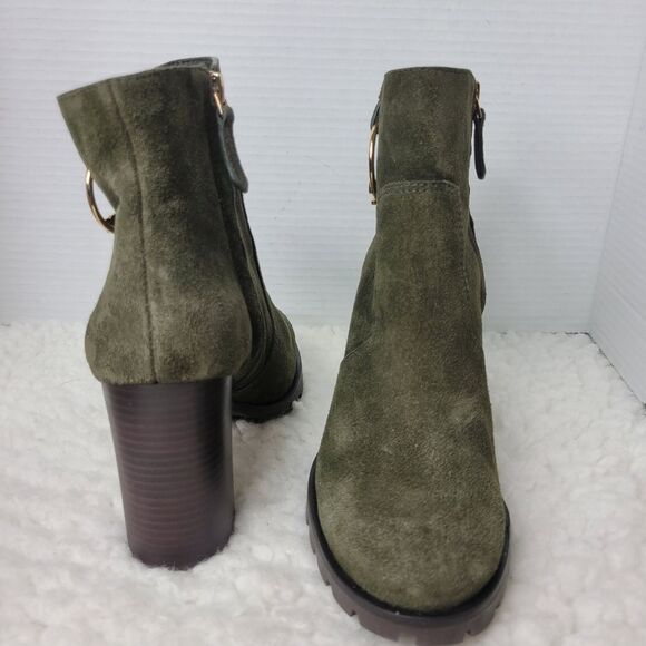 Tory Burch Sofia Women's Size 9 Boots Lug Sole Bootie Green Suede Shoes - Picture 6 of 10